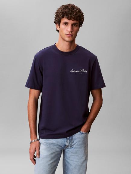 Calvin Klein Embroidered Logo Cotton T-Shirt - view 2, Evening Blue