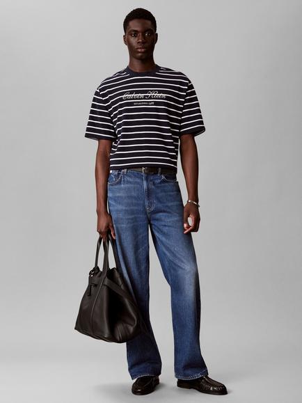 Calvin Klein Cotton Regular Fit Short Sleeve Stripe T-Shirt, Dark Sapphire, Dark Sapphire