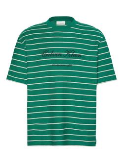 Calvin Klein Cotton Regular Fit Short Sleeve Stripe Piqué T-Shirt, Enchanted Forest, Enchanted Forest