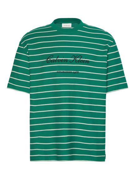 Calvin Klein Cotton Regular Fit Short Sleeve Stripe Piqué T-Shirt, Enchanted Forest, Enchanted Forest