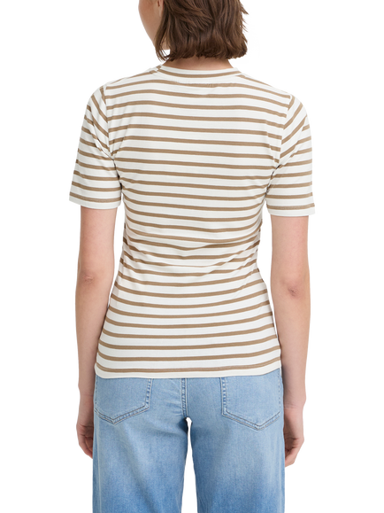 ICHI Mira Crew Neck Stripe T-Shirt - view 2, Sepia Tint/Cloud