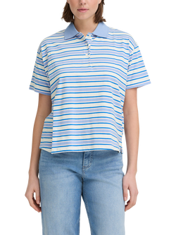 ICHI Mira Stripe Polo Shirt, Blue/Multi, Blue/Multi