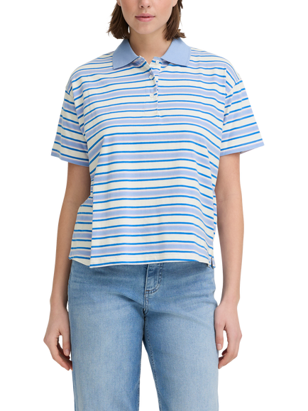 ICHI Mira Stripe Polo Shirt, Blue/Multi, Blue/Multi