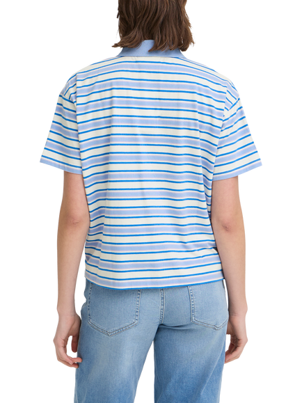 ICHI Mira Stripe Polo Shirt, Blue/Multi - view 2, Blue/Multi