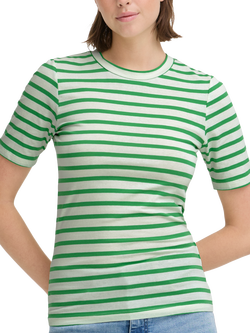 ICHI Mira Crew Neck Stripe T-Shirt, Kelly Green/Cloud
