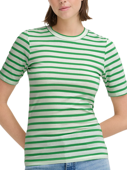 ICHI Mira Crew Neck Stripe T-Shirt, Kelly Green/Cloud