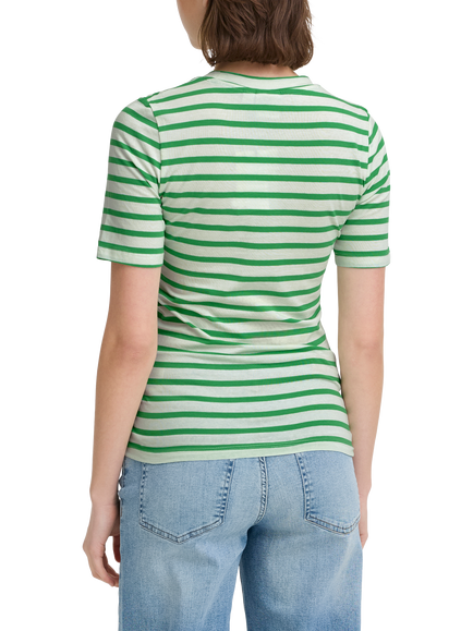 ICHI Mira Crew Neck Stripe T-Shirt - view 2, Kelly Green/Cloud