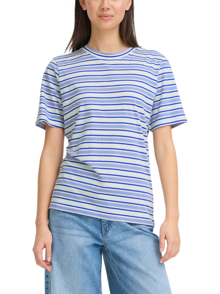 ICHI Mira Crew Neck Stripe T-Shirt, Blue/Multi, Blue/Multi