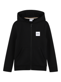 HUGO BOSS Kids' Logo Zip Through Hoodie, Black