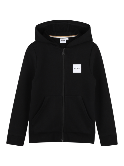 BOSS Kids' Logo Zip Through Hoodie, Black