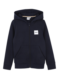 HUGO BOSS Kids' Soft Zip-Front Logo Hoodie, Navy, Navy