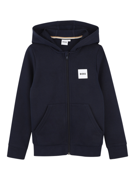 BOSS Kids' Soft Zip-Front Logo Hoodie, Navy, Navy