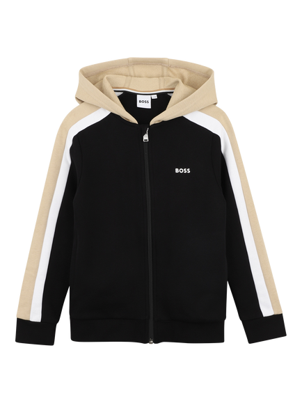 BOSS Kids' Sleeve Stripe Zipped Hoodie, Black, Black