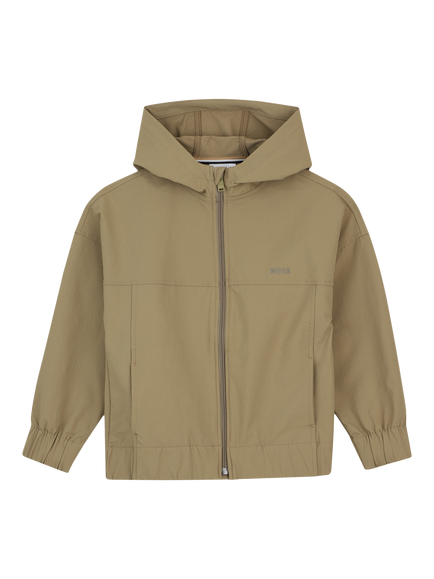 BOSS Kids' Zip Through Hooded Jacket, Dark Stone, Dark Stone