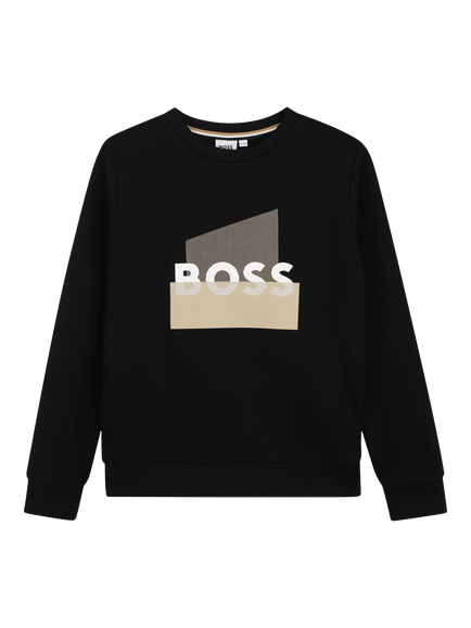 BOSS Kids' Crew Neck Logo Print Sweatshirt, Black, Black