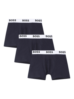 HUGO BOSS Kids' Cotton Blend Trunk Briefs, Pack of 3, Navy, Navy