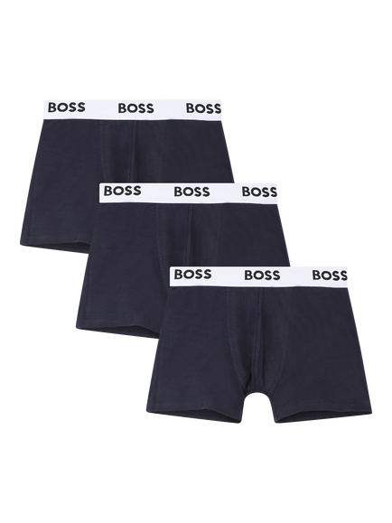HUGO BOSS Kids' Cotton Blend Trunk Briefs, Pack of 3, Navy, Navy