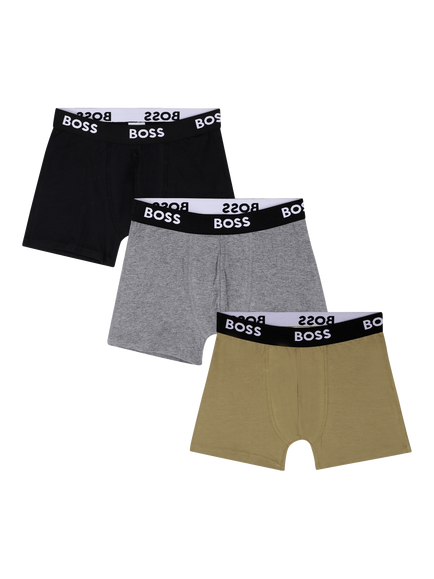 BOSS Kids' Cotton Blend Logo Trunks, Pack of 3, Black/Multi, Black/Multi