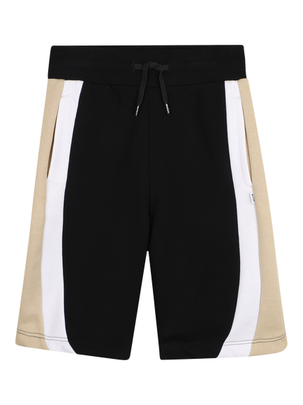 BOSS Kids' Sport Stripes Shorts, Black, Black