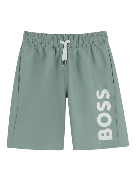 BOSS Kids' Logo Swim Shorts, Green Bay