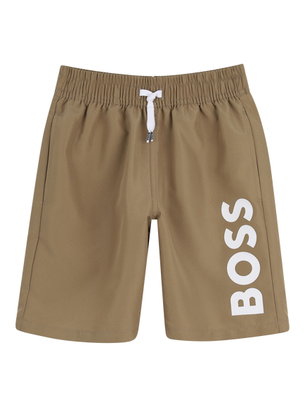 HUGO BOSS Kids' Drawstring Swim Shorts, Dark Stone, Dark Stone