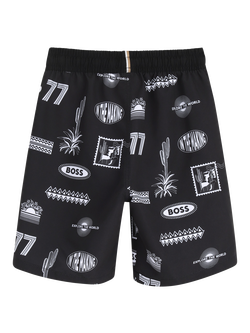 HUGO BOSS Kids' Motif Swim Shorts, Black/White - view 2, Black/White