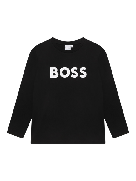 BOSS Kids' Long Sleeve Crew Neck T-Shirt, Black, Black