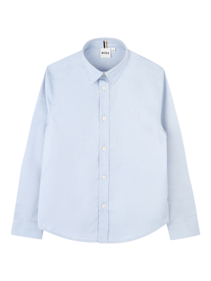 BOSS Kids' Pure Cotton Long Sleeve Shirt, Pale Blue, Pale Blue