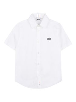 BOSS Kids' Pure Cotton Short Sleeve Shirt, White, White