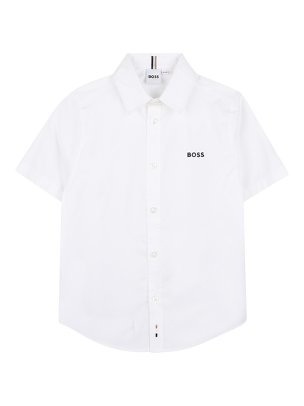 BOSS Kids' Pure Cotton Short Sleeve Shirt, White, White