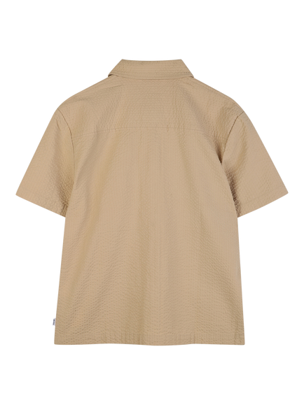 BOSS Kids' Short Sleeve Seersucker Zip Front Shirt, Stone - view 2, Stone