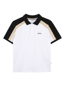 HUGO BOSS Kids' Short Sleeve Colour Block Polo Shirt, White, White