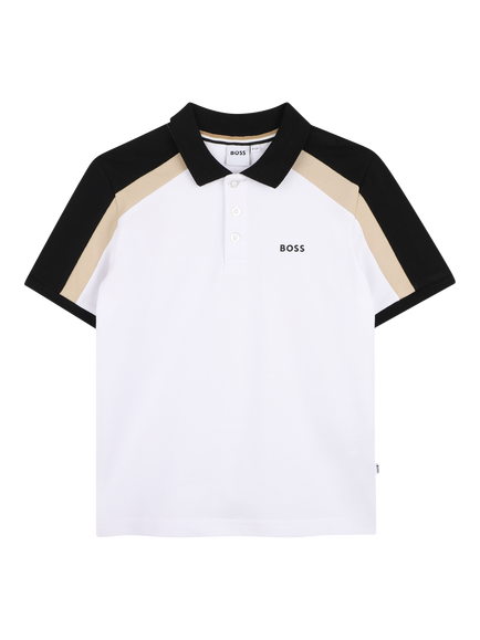 BOSS Kids' Short Sleeve Colour Block Polo Shirt, White, White
