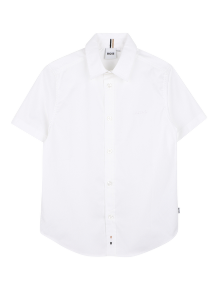 BOSS Kids' Pure Cotton Short Sleeve Shirt, White, White