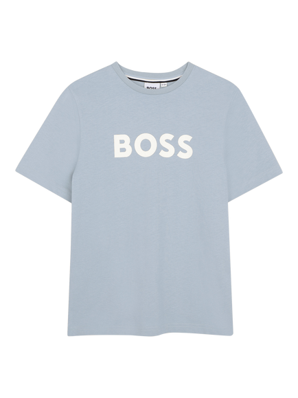 BOSS Kids' Short Sleeve Logo Print T-Shirt, Pale Blue, Pale Blue