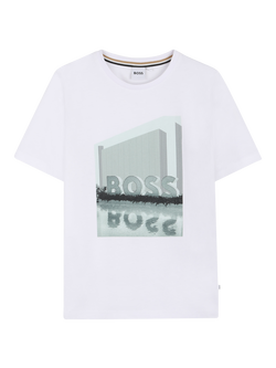HUGO BOSS Kids' Short Sleeve Logo Graphic T-Shirt, White, White