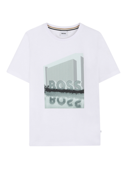BOSS Kids' Short Sleeve Logo Graphic T-Shirt, White, White