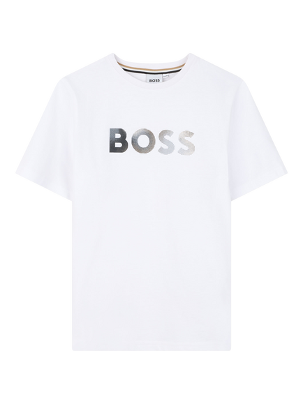BOSS Kids' Short Sleeve Metallic Logo T-Shirt, White