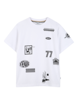 HUGO BOSS Kids' Short Sleeve Badge Print T-Shirt, White, White