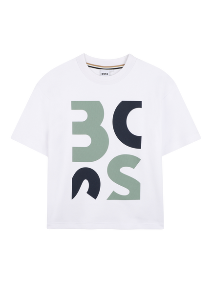 BOSS Kids' Short Sleeve Logo Graphic T-Shirt, White, White