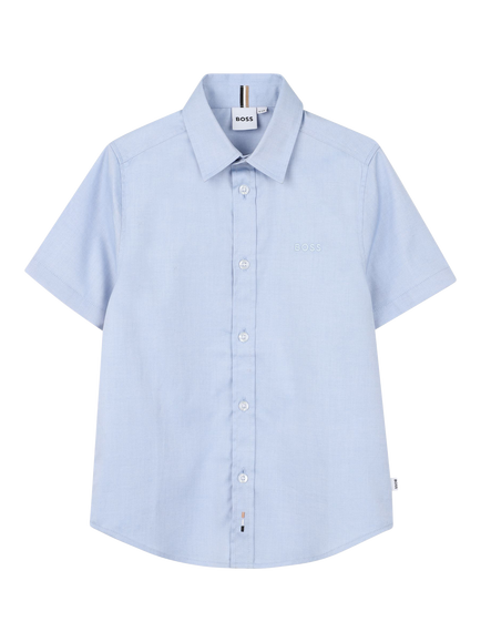 BOSS Kids' Pure Cotton Short Sleeve Shirt, Pale Blue, Pale Blue