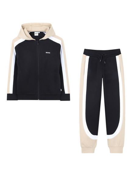 BOSS Kids' Colour Block Stripe Tracksuit, Black