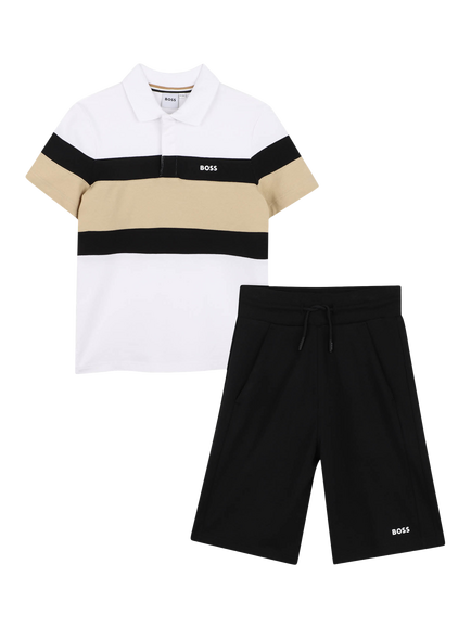 BOSS Kids' Classic Polo Shirt and Bermuda Shorts Set, Black/Multi, Black/Multi