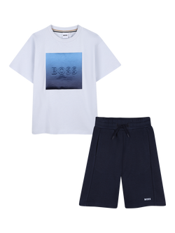 BOSS Kids' Graphic T-Shirt and Bermuda Shorts Set, Pale Blue, Pale Blue