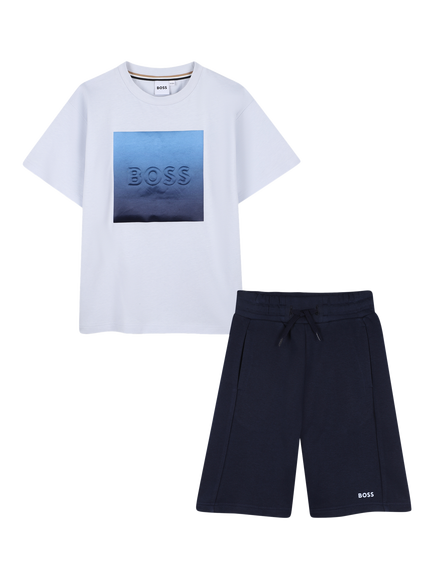 BOSS Kids' Graphic T-Shirt and Bermuda Shorts Set, Pale Blue, Pale Blue
