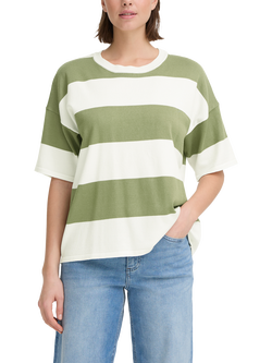 ICHI Luls Stripe Short Sleeve Jumper, Green/White