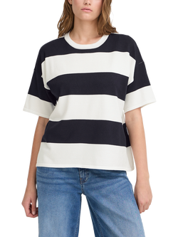 ICHI Luls Stripe Short Sleeve Jumper, Navy/White