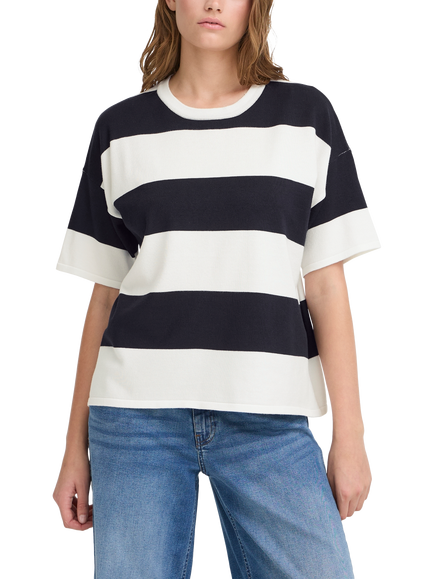 ICHI Luls Stripe Short Sleeve Jumper, Navy/White