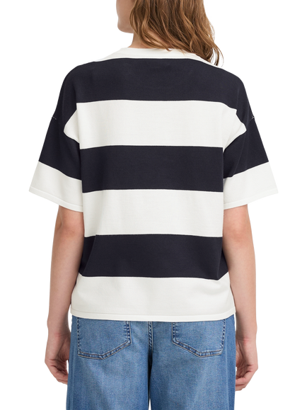 ICHI Luls Stripe Short Sleeve Jumper - view 2, Navy/White