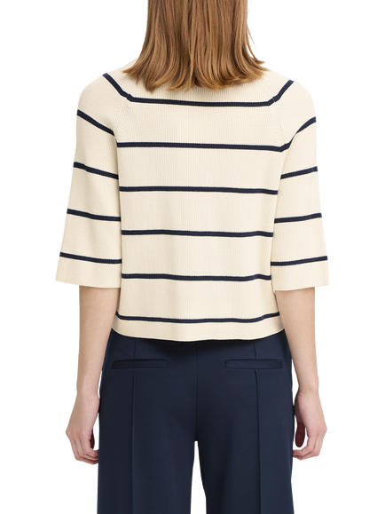 ICHI Boston Stripe 3/4 Sleeve Jumper, Birch White/Total Eclipse - view 2, Birch White/Total Eclipse